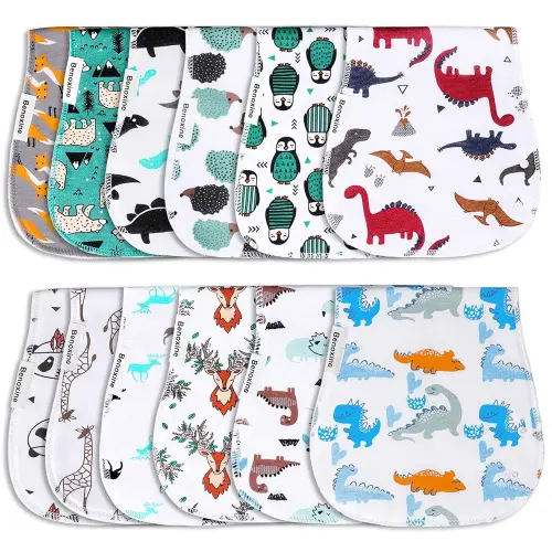 Burp Cloths & Baby Bibs 2-in-1 Large Size 3 Layers Thicken 100% Cotton Super Soft Absorbent for Teething and Drooling Baby Spit Up Burping Rags Set for Boys and Girls Infant Newborn 12 Pack