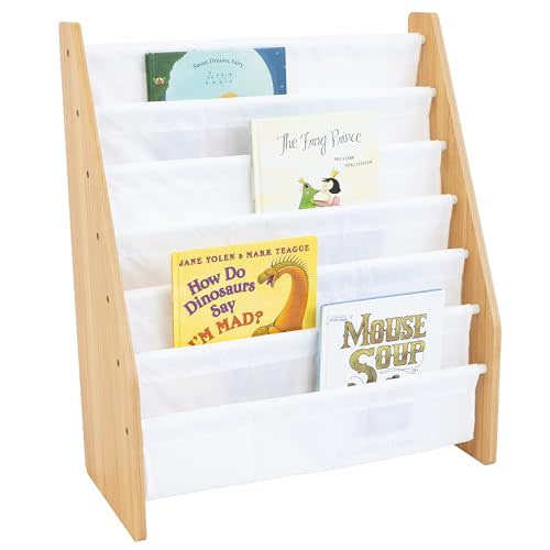 Humble Crew, White/Natural Wood Super Size 6 Tier Kids Book Rack