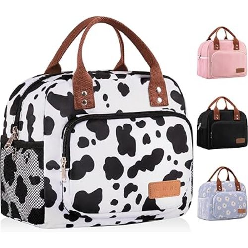 Lunch Bag Women, Insulated Lunch Box Lunch Bag for Women Men Adult Work, Cute Lunch Tote Bag Large Capacity Reusable Cooler Lunch Containers for Travel Picnic or Office(Cow)