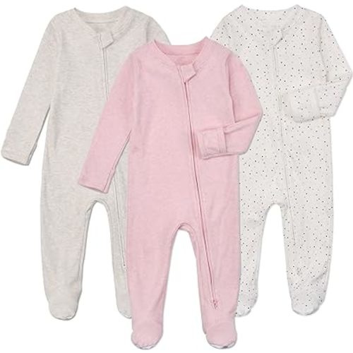 Aablexema Baby Footie Pajamas with Mittens - 3 Pcs Infant Girls Boys Footed Sleeper Newborn Cotton Sleepwear Outfits