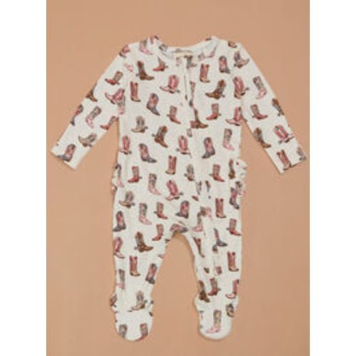 Future Cowgirl Ruffle Footie in Pink & Grey | Tullabee