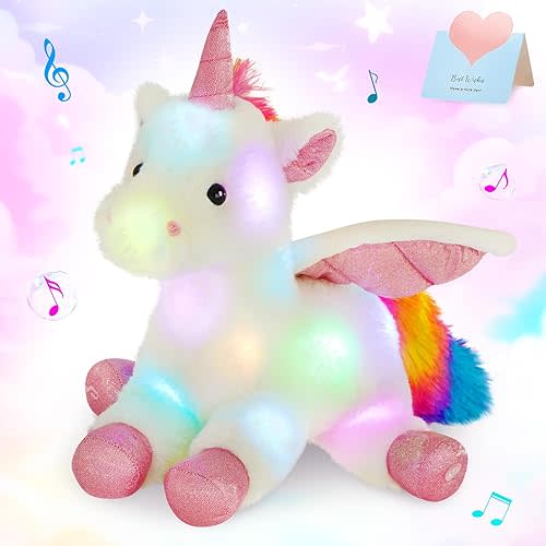 16.5" White Light up Musical Unicorn Stuffed Animal Glowing Singing Soft Plush Toys Decor Birthday Christmas Children's Day Gifts for Toddlers Boys Girls Kids