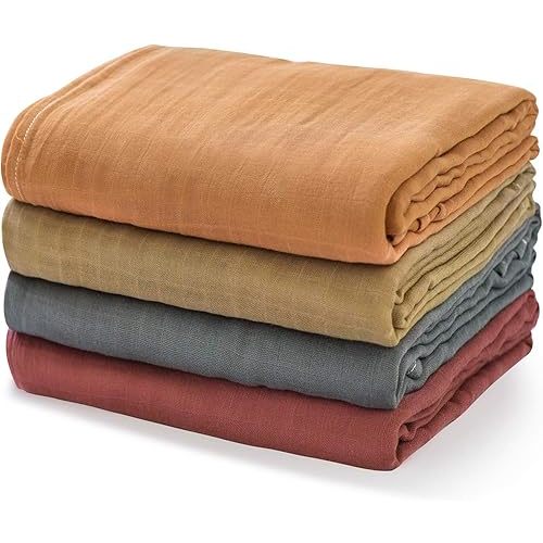 Momcozy Muslin Swaddle Blanket, 4 Pack Ultra Soft Neutral Swaddle Blankets, Skin-Friendly Large 47'' x 47'' Baby Essentials, Ideal Baby Swaddle for Baby Shower Gifts, Warm Amber