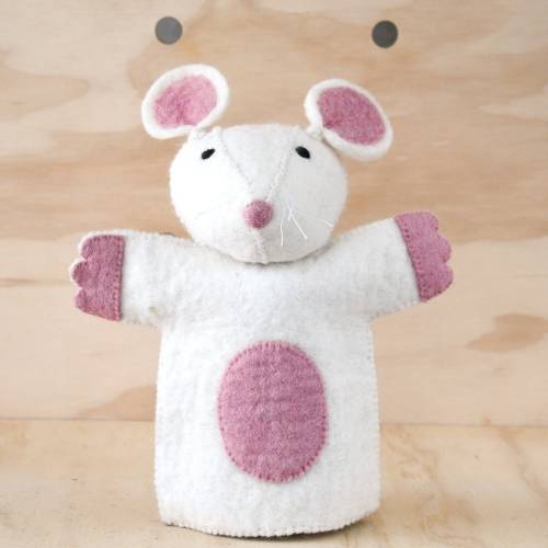 Mouse Hand Puppet / White Mouse Hand Puppet made from Wool Felt