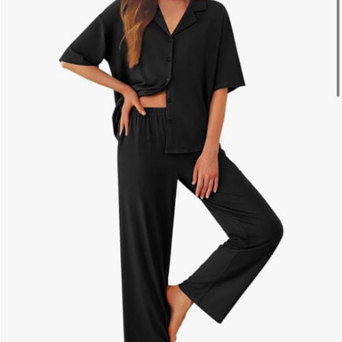 Ekouaer Women Pajamas Set Button Down Sleepwear Short Sleeve Pjs Soft Comfy Nightwear with Long Pants S-XXL