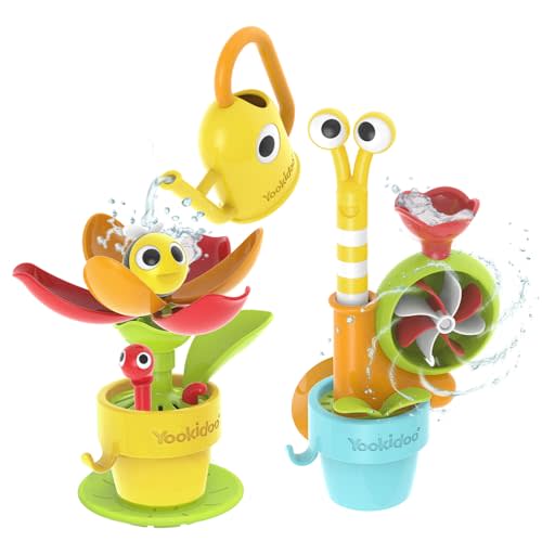 Yookidoo Toddler Baby Bath Toy (Ages 1-3) Garden Adventure Set Bundle: Snail & Flower with Watering Can (Mold Free) Attach to Any Tub or Shower Fun for Bath Time - Great for Boys , Girls , & Kids
