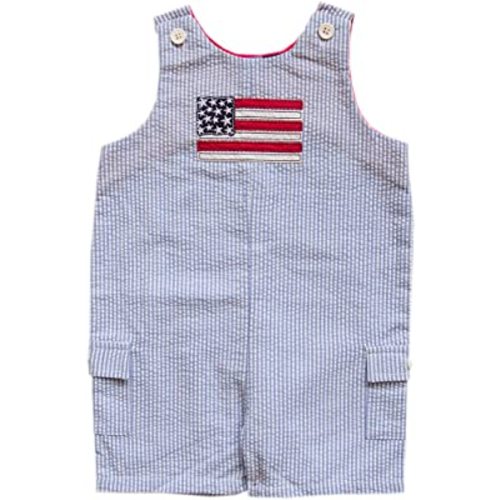 Good Lad Newborn/Infant Boys Seersucker Shortall with Flag Applique