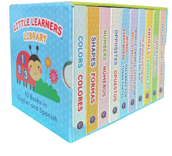 Bilingual 10 Board Books in Spanish and English: Little Library set includes Counting, Colors, Feelings, Animals, The Wheels on the Bus, ABCs, and More (English and Spanish Edition)