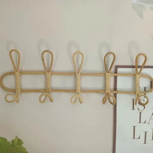 Rattan Wall Hooks Rattan Hanger Kids Garments Organizer Rack Clothes Hat Hanging Hook Kids Room Decor Hangers Clothing Storage