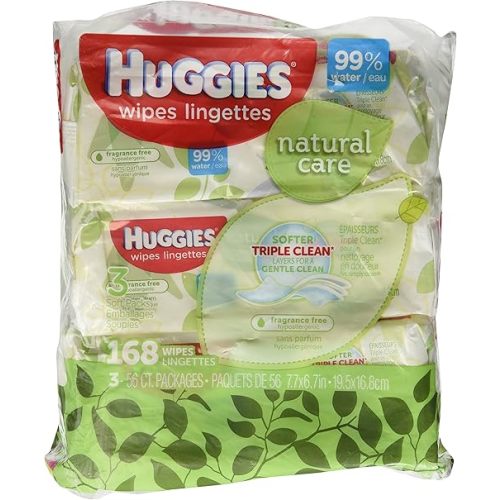 Huggies Natural Care Fragrance Free Soft Pack Wipes 168ct. Total,56 Count (Pack of 3)