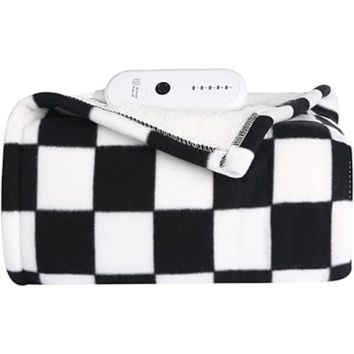 Heated Blanket Throw, Electric Throw Blanket with 5 Heating Levels & 4 Hours Auto Off, Electric Blanket Throw with OverHeat Protection Suit for Gift, 50"x60", Black Checkered