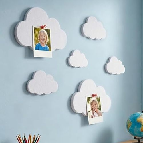 6 Pcs Cloud Felt Wall Decor Self-Adhesive Felt Bulletin Board 10" 9" 7" for Nursery Boho Aesthetic Room Decor Pin Board Wall Hanging for Bedroom Dorm Classroom Playroom