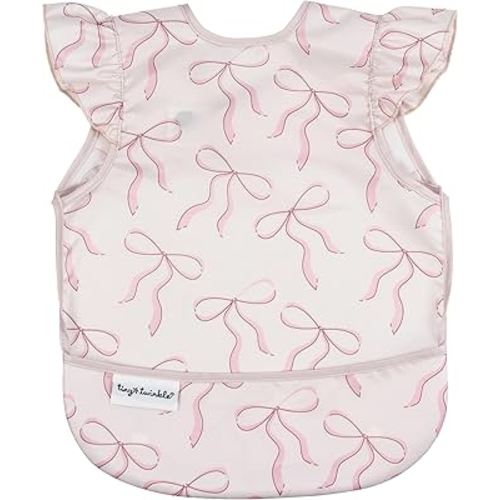Tiny Twinkle Mess Proof Baby Bib for Girls | Waterproof Toddler Bib for Eating | Baby Apron for Feeding | Machine Washable | Perfect Shower Gift (Bows, 6–24M)