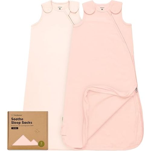 2-Pack Organic Baby Sleep Sacks, 100% Cotton - Soft & Breathable 0.5TOG Baby Wearable Blanket, Toddler Sleeping Sack 6-18 Months, Easy to Wear Transitional Swaddles for Newborns,Infants(Mist Rose, M)