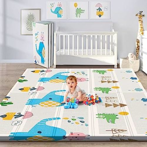 Gimars XL BPA Free 0.6 inch Reversible Foldable Baby Play Mat, Elephant&Giraffe, 79×71in