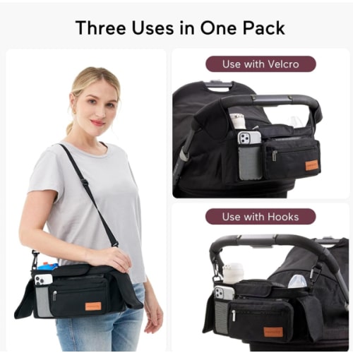 Momcozy Universal Stroller Organizer with Insulated Cup Holder Detachable Phone Bag & Shoulder Strap, Fits for Stroller like Uppababy, Baby Jogger, Britax, BOB, Umbrella and Pet Stroller