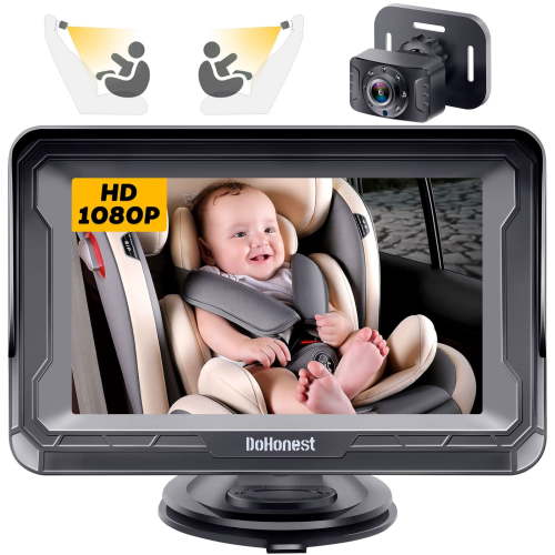 DoHonest Baby Car Camera HD 1080P: 360° Rotating Plug and Play Easy Install 3 Mins Rear Facing Car Baby Monitor with Camera Crystal Night Vision Backseat Camera Two Kids -V33