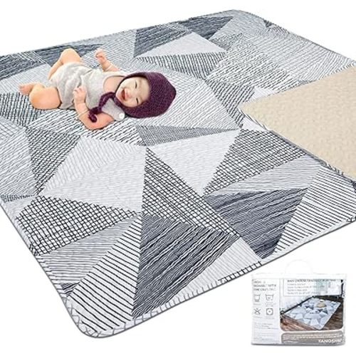 TANOSHII® Baby Play Mat for 47"x47" Playpen, Machine Washable, Kids Tents Mat Cotton,Foldable Crawling Mat for Floor,One-Piece Crawling Mat Non Slip Baby Mat for Floor,Portable Travel (Stripe)