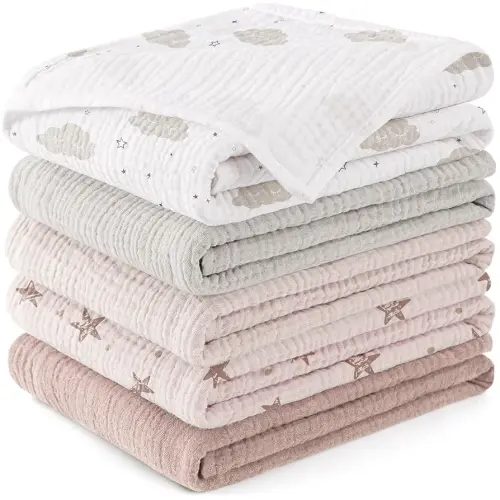 Susurration Muslin Baby Burp Cloths, 5-Pack 100% Cotton Baby Burp Cloths for Boys and Girls, Soft, Breathable and Extremely Absorbent Muslin Cloth for Baby 60x60cm(Pink Pentagram) : Amazon.com.au: Baby