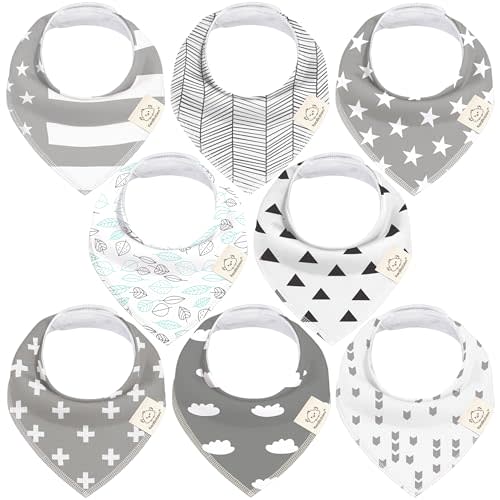 8-Pack Organic Baby Bandana Bibs for Girls - Super Absorbent Triangle Baby Bibs for Drooling and Teething Infant, 100% Cotton Extra Soft for Newborn, Infant 0-36 Months (Grayscape)