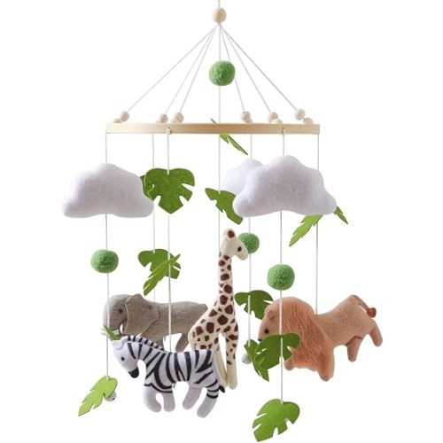 Baby Mobile for Crib – Handmade Hanging Felt Nursery Mobile – Fits Most Crib Arms – Gender-Neutral Safari Animals Nursery Decor & Baby Gift