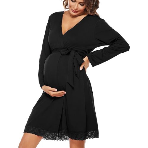SWOMOG Women's Maternity Nursing Robe Pregnancy Hospital Breastfeeding Bathrobes 3 in 1 Labor Delivery Nightgowns