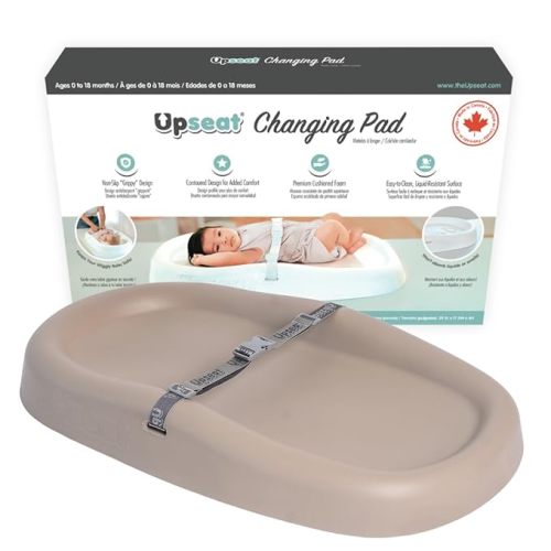 Upseat Baby Changing Pad, Non-Slip Grippy Design, Premium Cushioned Foam, Contoured for Comfort, Waterproof and Easy-to-Clean, Liquid-Resistant (Taupe)