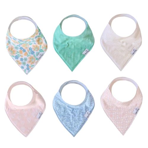 Copper Pearl 6 Pack Soft Cotton Baby Bibs for Drooling and Teething, Absorbent Drool Bibs for Baby Girl, Adjustable to Fit Newborns to Toddlers, Tons of Styles (Sophie Set)