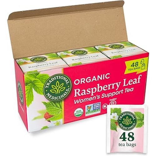 Traditional Medicinals Tea, Organic Raspberry Leaf, Eases Menstrual Cramps, Supports a Healthy Pregnancy, 48 Tea Bags (3 Pack)