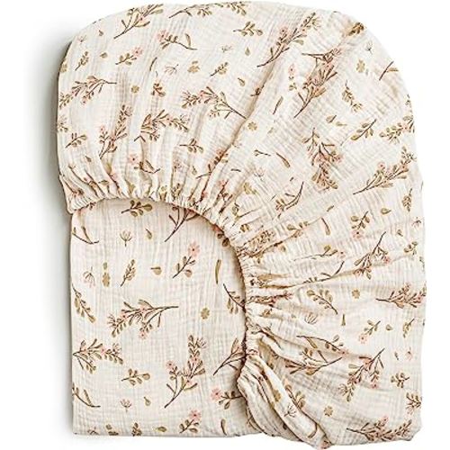 Konssy Muslin Fitted Crib Sheets 100% Cotton Baby Crib Sheets for Standard Crib Mattress (28 X 52 Inches), Soft and Breathable for Boy, Girl (Pink Floral)