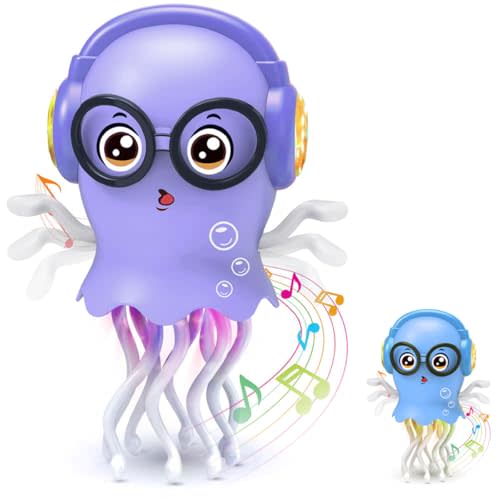 YsyYey Kids Toy Dancing Jellyfish, Interactive Crawling Jellyfish Bump and Go Toy with Music & Lights, Sensory Tummy Time Toys for Toddlers 3-12 Years, Kids Birthday Chirstmas Gifts for Boys Grils