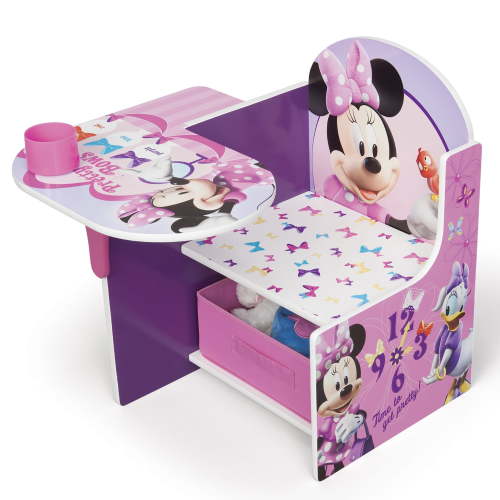 Delta Children's Disney Minnie Mouse Character Toddler Study Table Chair Desk with Storage Bin, Pink