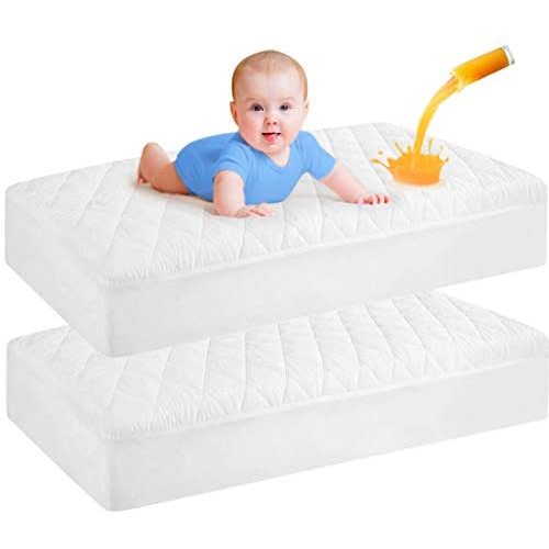 UNILIBRA 2 Pack Waterproof Crib Mattress Protector, Quilted Crib Mattress Pad, Ultra Soft & Breathable Fitted Toddler Mattress Cover (52"x28")