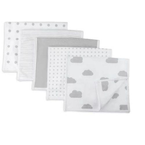 Ely's & Co. Baby Burp Cloths Waterproof Reversible Jersey Cotton Grey Combo Piece Set