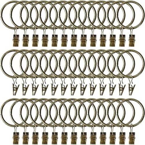 Curtain Rings with Clips Hooks 100Pack 1 inch Matte Metal Stainless Steel Drapery Rings for Tension Rod Bracket Eyelets Decorative Hangers, Bronze (1" Interior Diameter)
