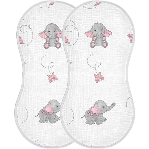 Muslin Baby Burp Cloths Set of 1, Soft Absorbent Cute Cartoon Elephant Muslin Washcloths, Bibs, Face Towel for Newborn Boys Girls, 22 x 11 Inch