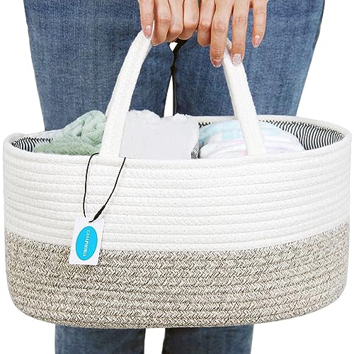 Casaphoria Caddy Organize Woven Hamper Cotton Rope Basket Caddy Baskets for Storage,100% Cotton Basket for Gift with Handle Towels Basket Portable Bag,light brown(14.2''×8.7''×7.1'')