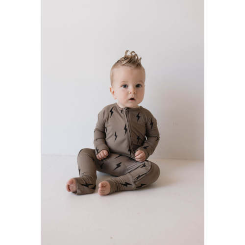 Bamboo Zip Pajamas | Brown & Black Lightning Bolt – Worn Wild