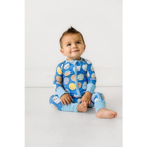 Little Sleepies Zipper Pajamas for Baby Boys & Baby Girls, Toddler Pajamas, Snug Fit, 2-Way Zipper, Viscose from Bamboo - Blue Cookies & Milk