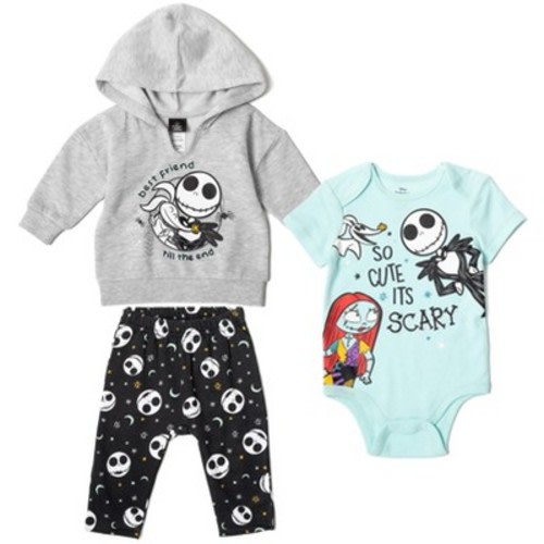 Disney Nightmare Before Christmas Oogie Boogie Fleece Pullover Hoodie Bodysuit & Pants 3 Pcs Outfit Set Newborn to Infant, Color: Black / grey, Size: 6-9 months