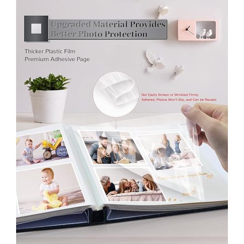 Photo Album Self Adhesive Scrapbook Album for 3x5 4x6 5x7 8x10 Pictures, 60 Pages Linen Cover with Display Window DIY Photo Book,Ideal Gifts for Family Travel Wedding Baby