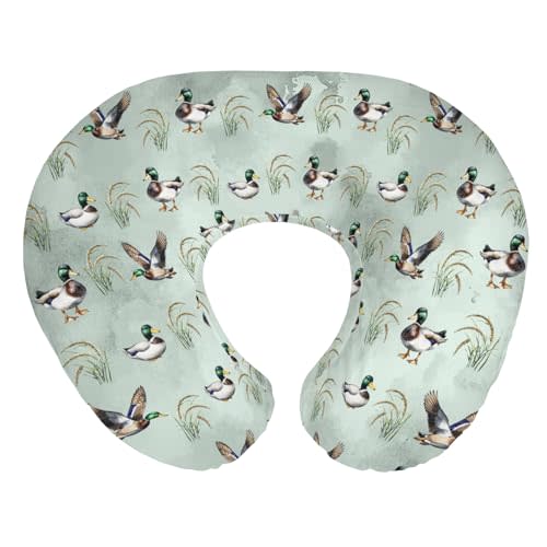 Vintage Mallard Ducks Baby Nursing Pillow Covers for Boy Girl Hunting Duck Green Leaves Nursing Slipcovers for Breastfeeding Pillows Soft Stretchy Removable Covers for Newborn Infant Nursery