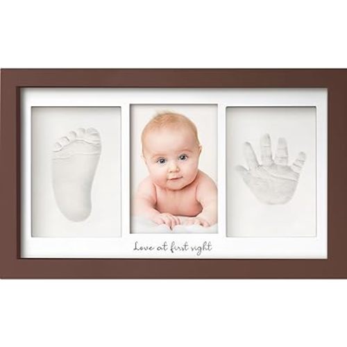 Baby Hand and Footprint Kit - Clay Handprint Keepsake Frame, Newborn Nursery Picture Frame, Personalized New Mom Gifts for Baby Shower & Registry (Cedar)