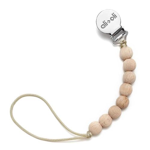 Ali+Oli Silicone Pacifier Clip for Baby (All Wood) 100% Food-Grade BPA Free Newborn Pacifier Holder Infant Binky Clip for Baby Boy or Girl