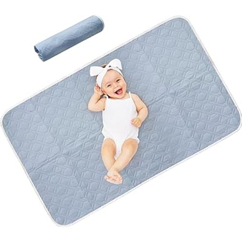 80x120cm Extra Large Waterproof Changing Pad - Washable Reusable Diaper Mat for Infants & Toddlers, Non-Slip Portable Bed Pad for Nighttime & Travel (Blue, 80 * 120CM)