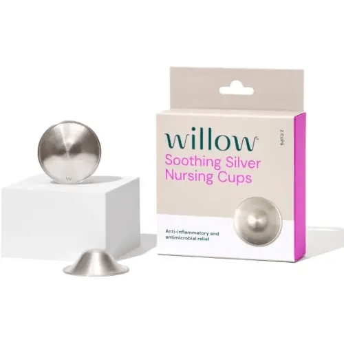 Willow Soothing Silver Nursing Cups, 2 Pack, Breastfeeding Nipple Covers for Protection & Pain Relief, BPA Free