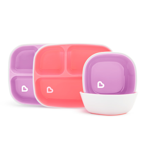 Munchkin® Splash™ Toddler Divided Plate and Bowl Dining Set, 4 Piece, Pink/Purple, Unisex