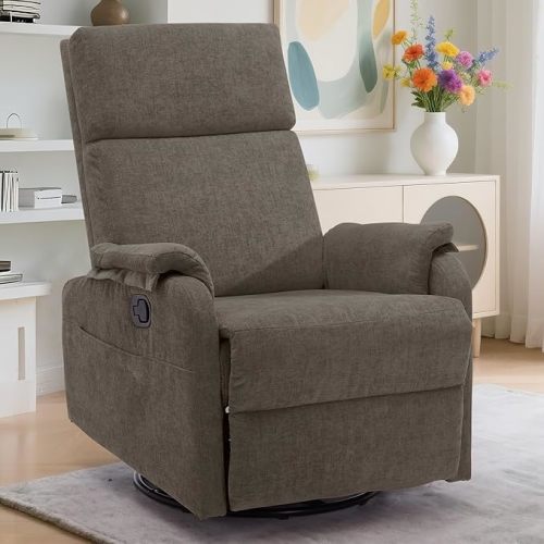 Recliner Chairs, Swivel Rocking Recliner Chair for Adults, Glider Rocking Chair, Small Nursery Recliner for Living Room, Reclining with Modern-Designed Armrests, Chenille, Brown