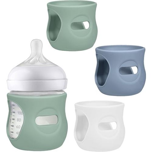BUSOHA 3 Pack Silicone Sleeves for Avent Natural Baby Bottles - Drop Protection Baby Bottle Holder Compatible with Philips Avent Anti Colic Baby Bottles,4 Ounce