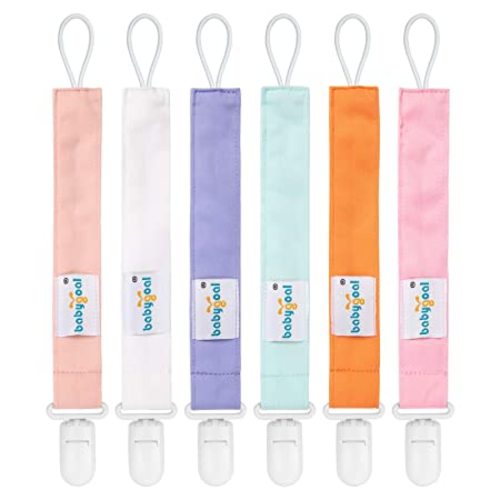Babygoal Pure Color Pacifier Clips, 6 Pack Binky Paci Holder Clips and Leash for Boys and Girls Fits for Most Pacifier, Binkie Styles & Baby Teethers & Toys and Gift 6PS23